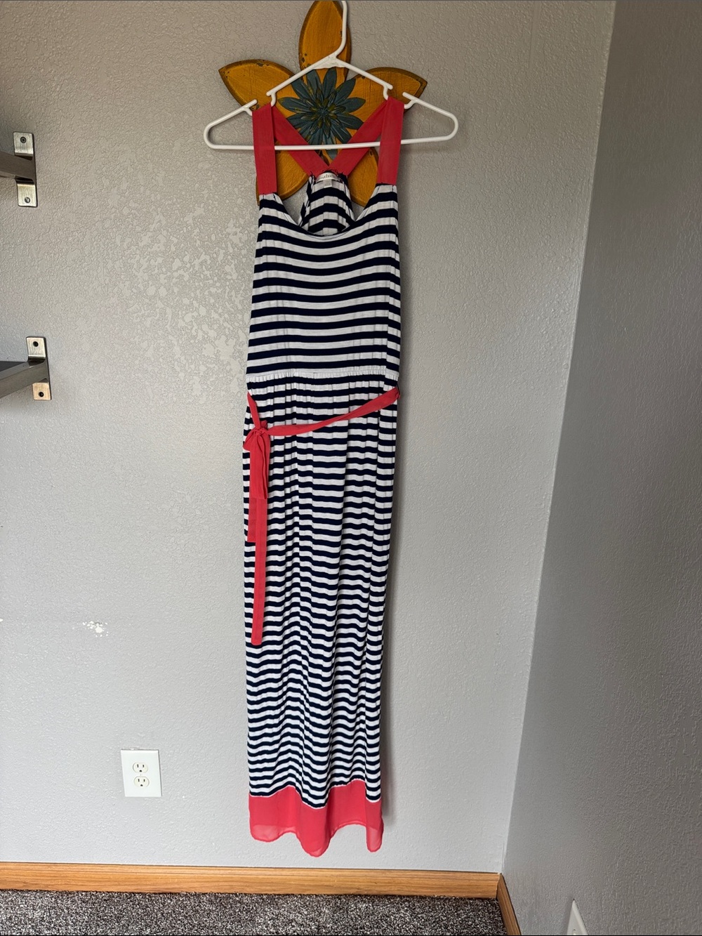 Women’s Navy & Coral Striped Maxi Dress